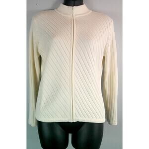Talbots Full Zip Woven Sweater Women's Small Cream Off White